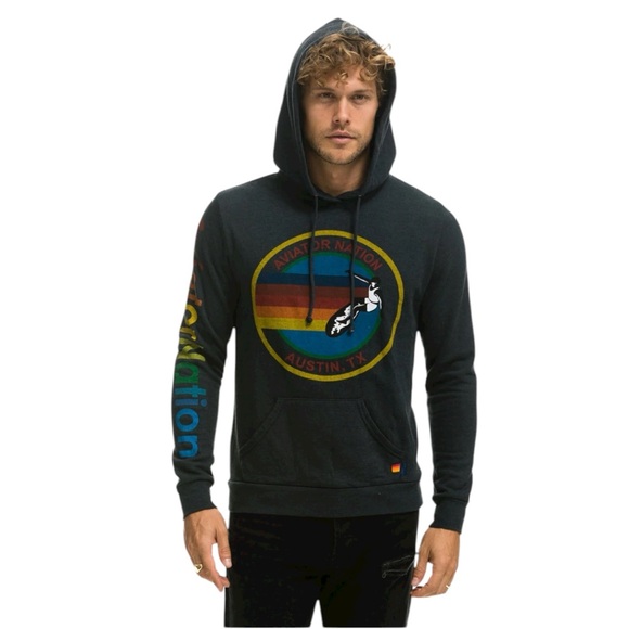 AVIATOR MEN’S NATION RELAXED PULLOVER CHARCOAL HOODIE SZ L - Picture 2 of 13